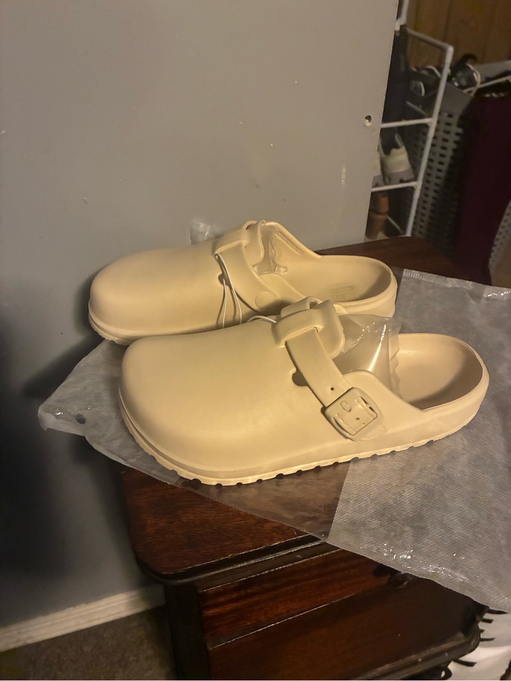 Shein Cream Slip-On Buckle Clog Slippers